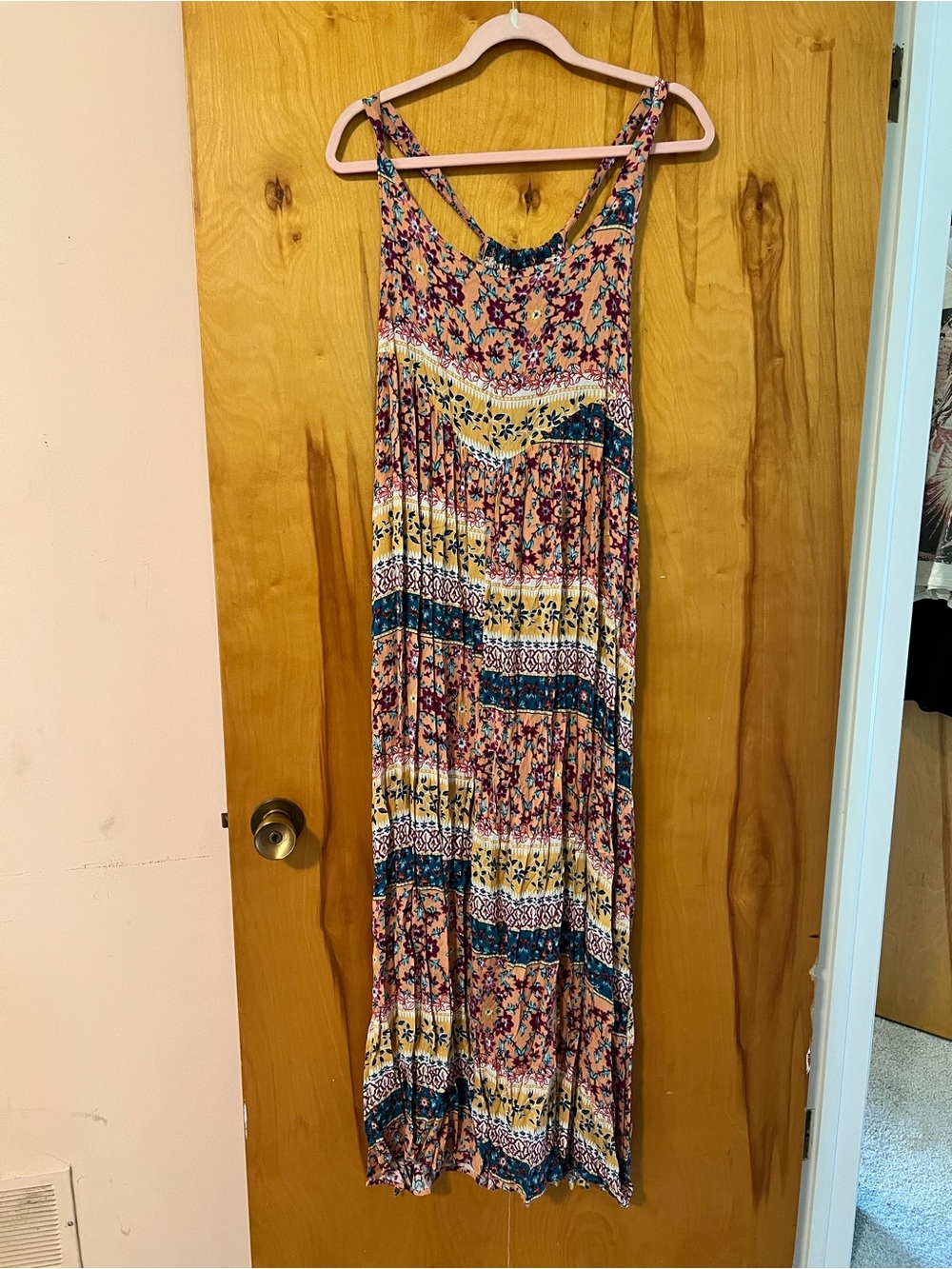 easel Strappy Maxi Dress in Mustard, Teal & Rust Floral
